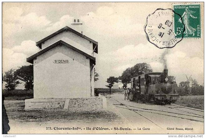 17 - CHARENTE MARITIME - OLERON - ST DENIS - LA GARE du TRAIN - TRAMWAY - CLICHE BRAUN N° 373 DOS BLANC 1er TIRAGE.jpg