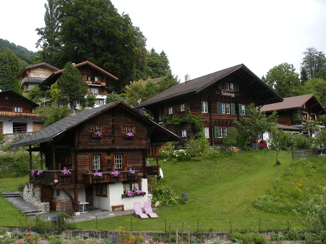 Jolis châlets sur les hauteurs de Brienz vus depuis le train.JPG