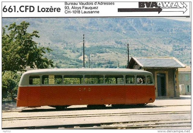 Chemin de Fer DÃ©partementaux de LOZERE BVA 661-11 PHOTO Autorail de DION Ã  FLORAC le 09-07-1962.jpg