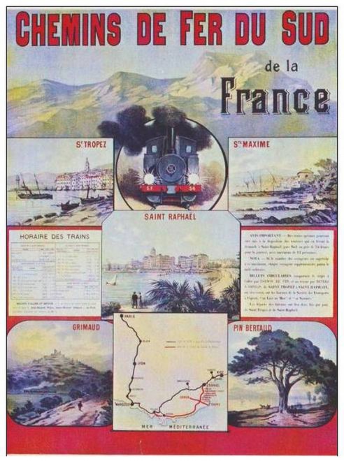 83 - AFFICHE REALISEE VERS 1900 POUR LA LIGNE TOULON-ST RAPHAEL...jpg