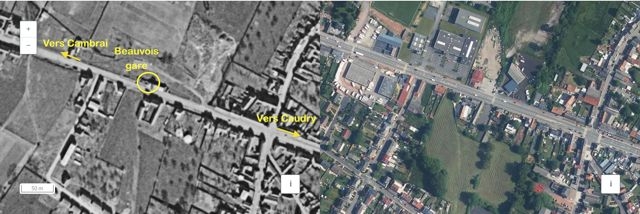 5 Cambrésis Beauvois Gare Emplacement Supermarché Actuel IGN Aéro 1950-Aujourd'hui