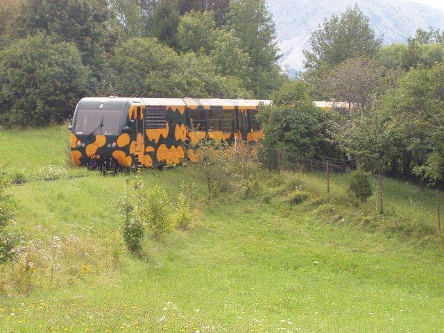 Vue arrière de la rame « Salamander » quitte Puchberg am Schneeberg