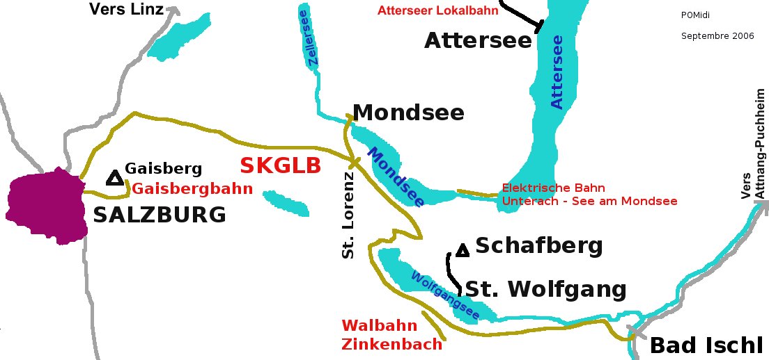 Carte schématique de la région du Salzkammergut entre Salzburg et Bad Ischl